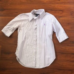 Purple and white striped dress shirt